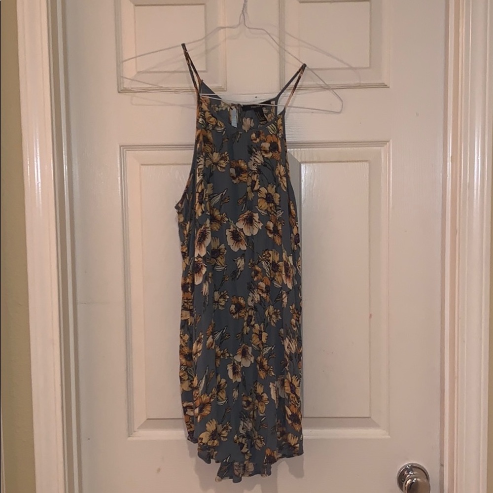 teal flowy floral dress
